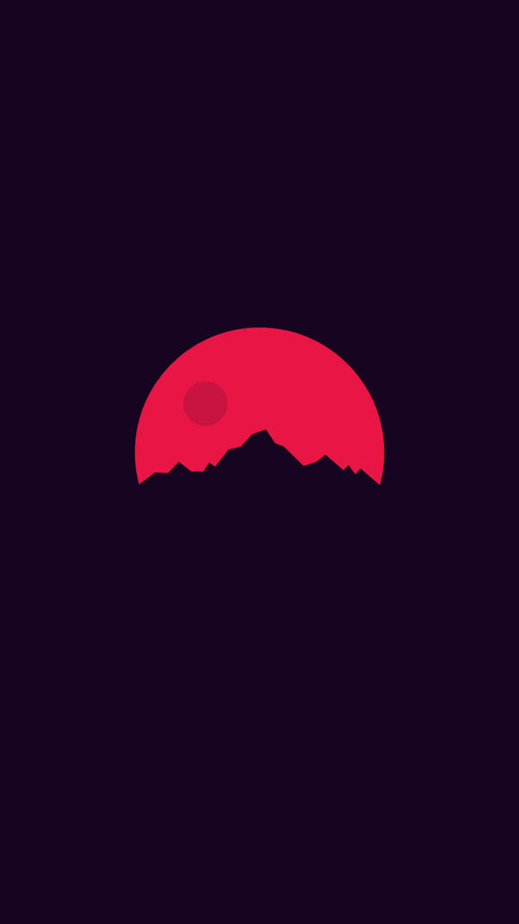 Bold Red Moon Minimalist Wallpaper for Android - Stunning Mountain Design