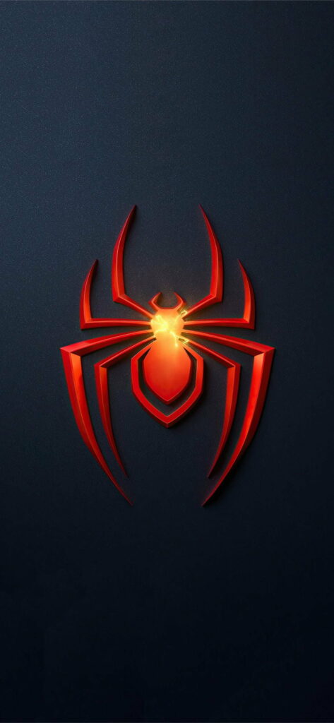 Bold red Spider-Man game logo glowing on dark textured phone wallpaper, HD quality background