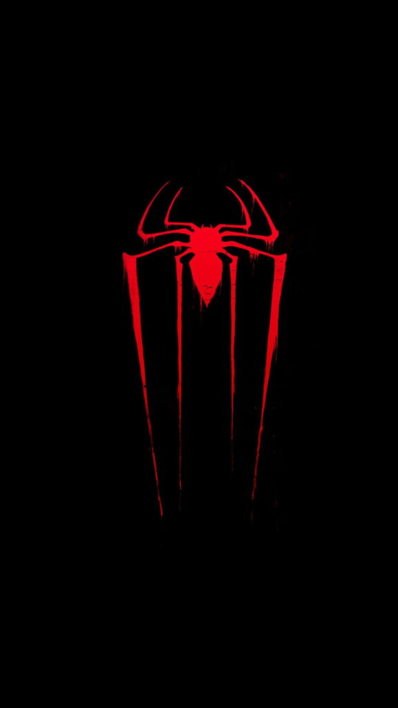 Bold red Spiderman emblem on deep black AMOLED wallpaper for stylish phone background design