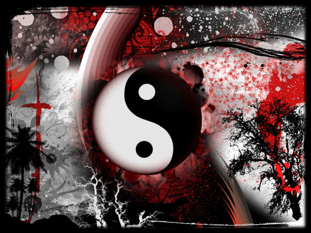 Bold Red, White & Black Yin-Yang Abstract Dynamic Wallpaper Background
