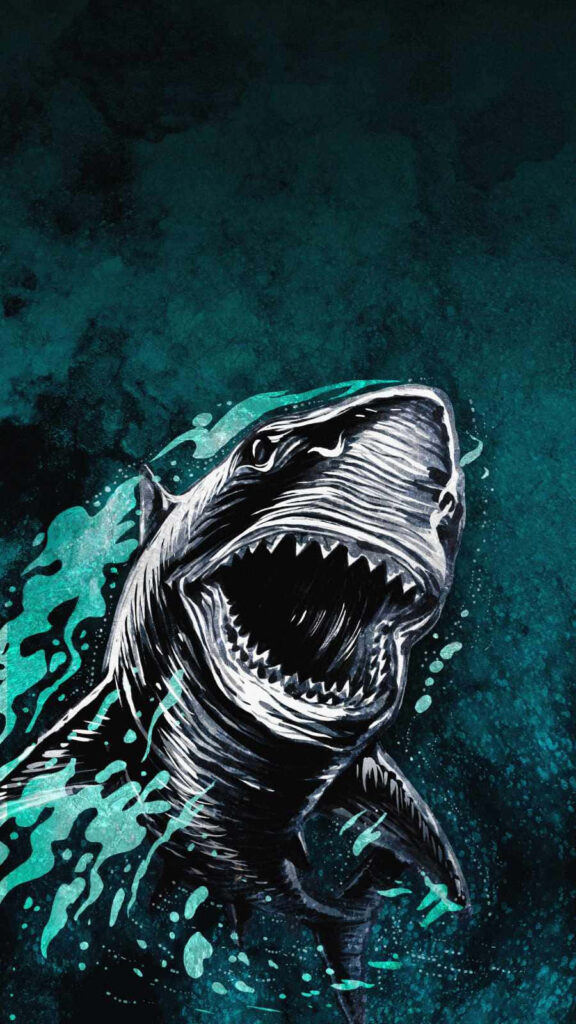 Bold Shark iPhone Wallpaper: Dynamic Ocean Illustration on Teal