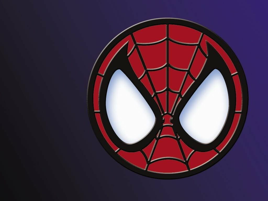 Spiderman face logo clipart with red webbed mask and white eyes on dark gradient background Wallpaper
