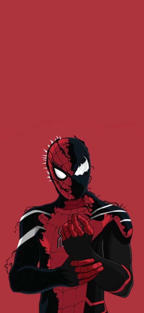 Bold Spiderman vector wallpaper with classic red and black tones on a minimalist background.
