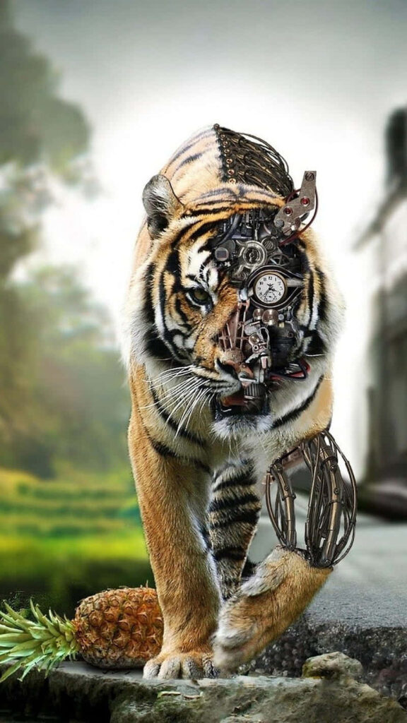 Futuristic Tiger Wallpaper: Nature Meets Technology in Bold Art