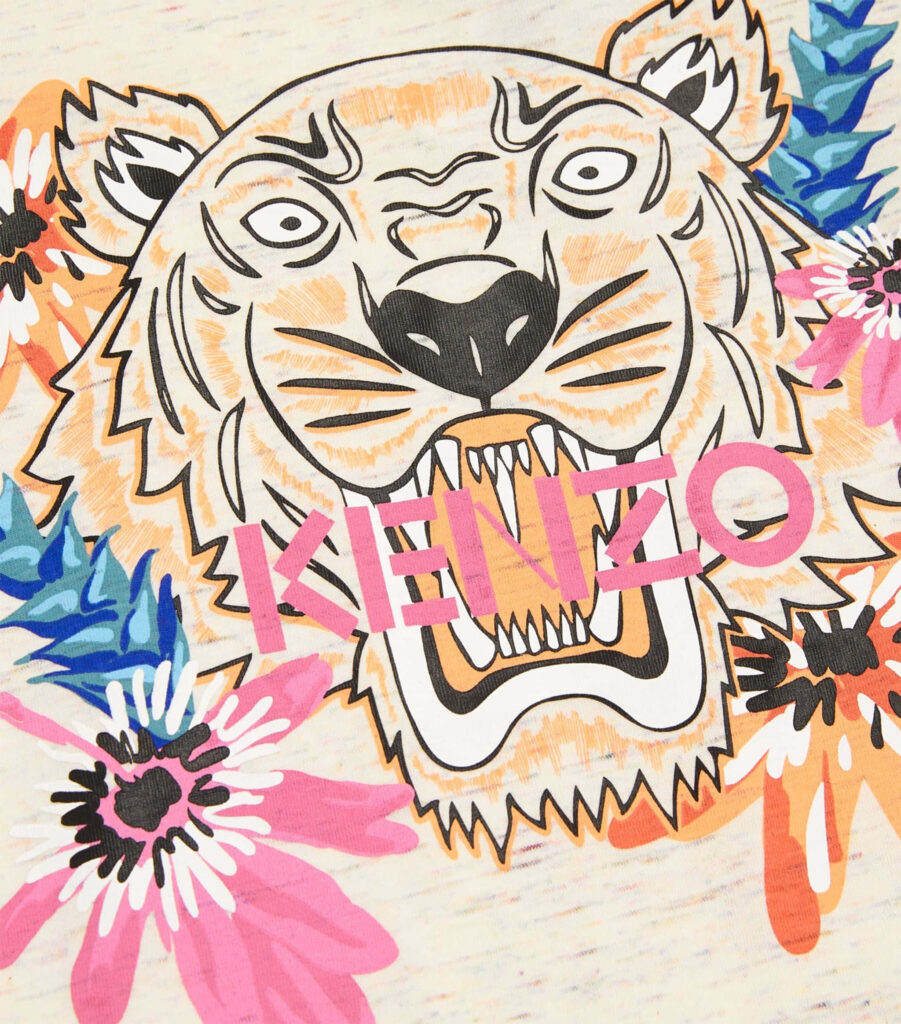 “Bold Tiger Wallpaper with Floral Accents | Kenzo Design”