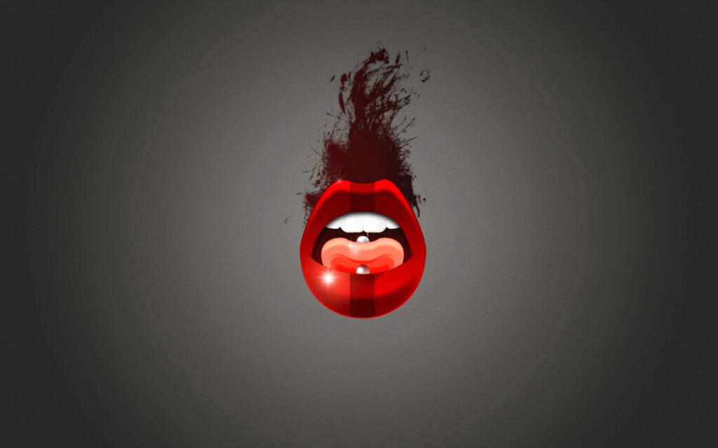 Bold Glossy Red Lips Wallpaper with Edgy Tongue Piercing Design
