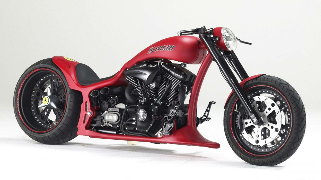Bold Red Walz Hardcore Cycles Chopper Motorcycle Wallpaper Background