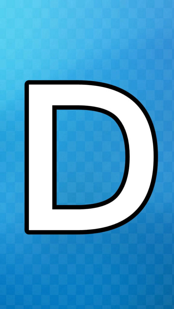 Bold white letter D with black outline on blue gradient checkered background wallpaper