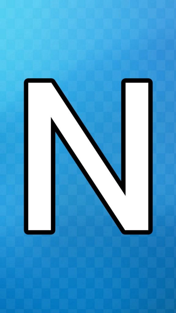 Bold white letter N with black outline on vibrant blue grid background minimalist wallpaper