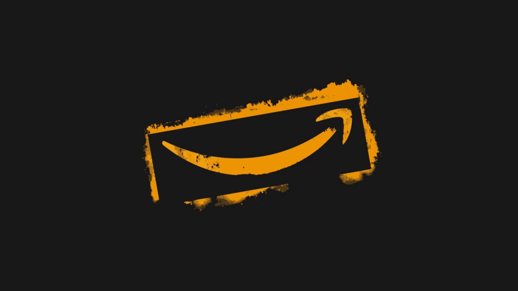 Amazon arrow logo in yellow paintbrush style on black background modern wallpaper design