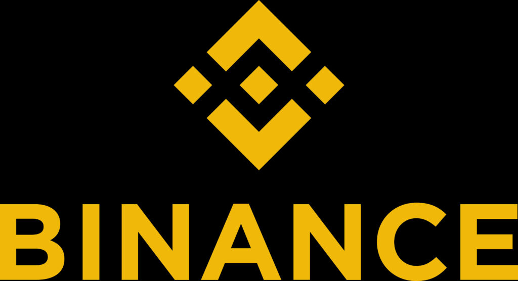 Bold yellow Binance logo and text on black background modern cryptocurrency wallpaper design