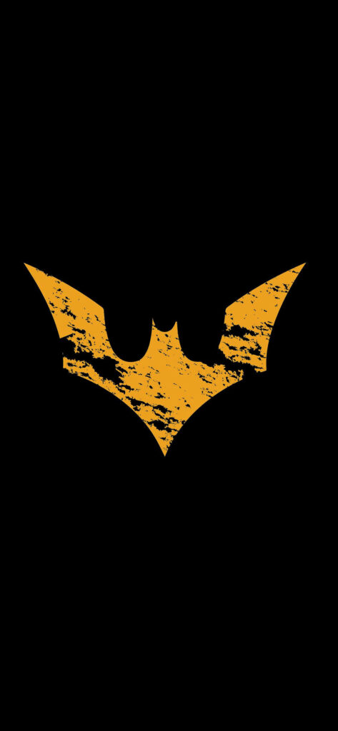 Yellow distressed Batman logo wallpaper on solid black background for iPhone X device