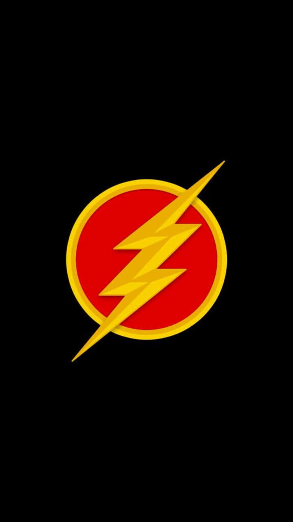 Bright yellow lightning bolt on red circle against black background The Flash logo wallpaper