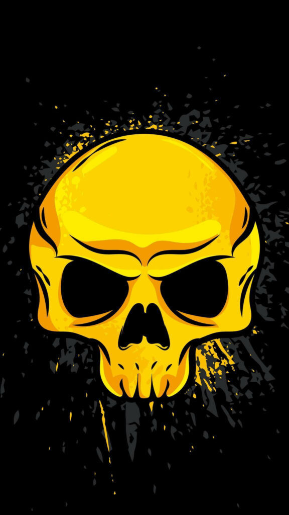 Bold Minimalist Yellow Skull Wallpaper on Black Background