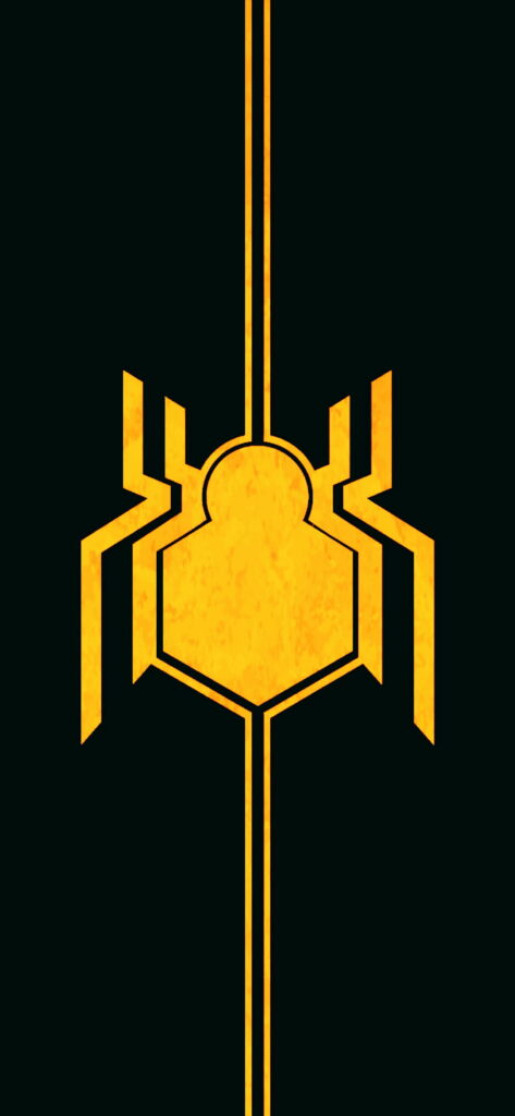 Bold yellow Spider-Man logo wallpaper on dark background, modern and striking design background