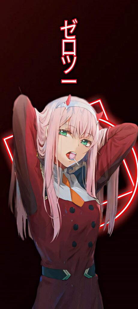 Bold Zero Two Wallpaper: Fierce Anime Design from *Darling in the Franxx*
