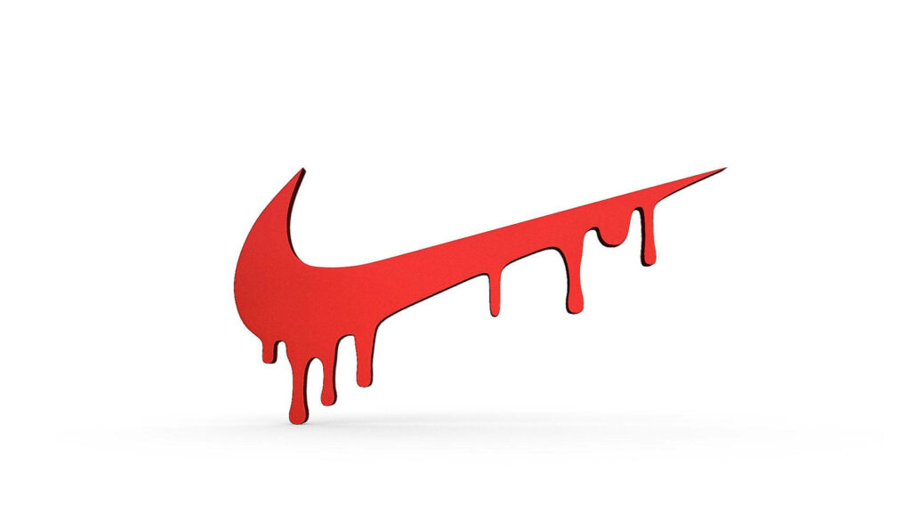 Bold red Nike logo with dripping effect on minimalist white background athletic wallpaper