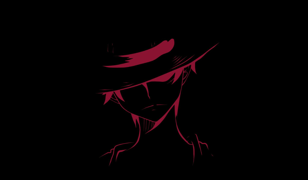 Bold and Minimal: Luffy's Striking Red Silhouette on Black Wallpaper