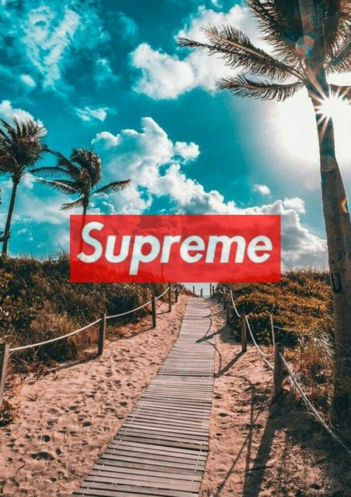 Red Supreme Reigns over a Tropical Paradise: Palm Trees, Sun, and an Ocean Breeze Wallpaper