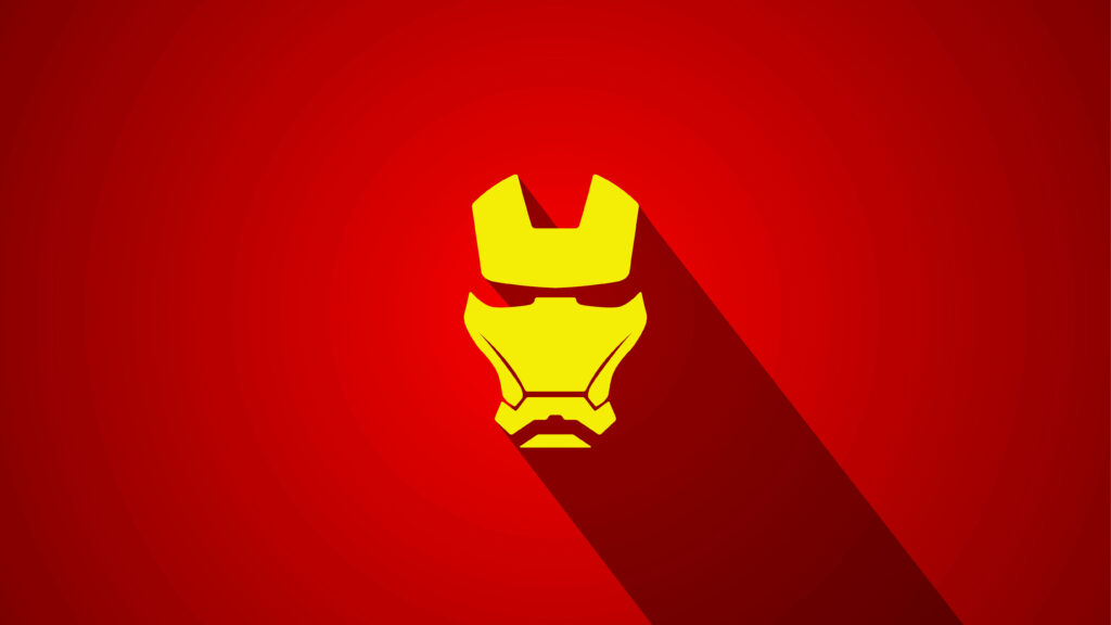 Vibrant Minimalist Marvel: Iron Man's Yellow Mask Casts Shadow on Red Canvas Wallpaper