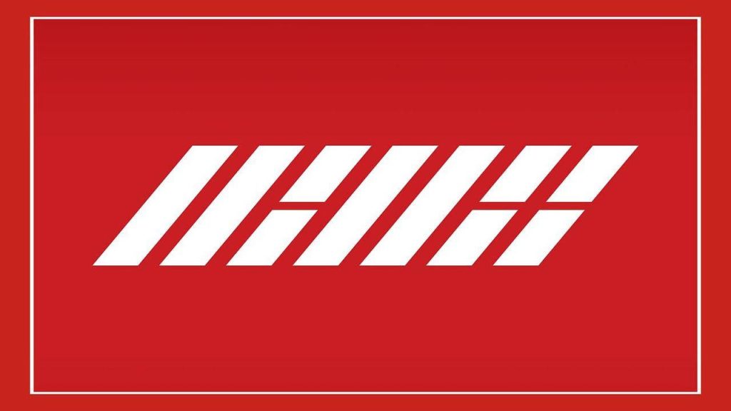 iKON white logo on vibrant red background minimalist K-pop fan wallpaper for high contrast effect