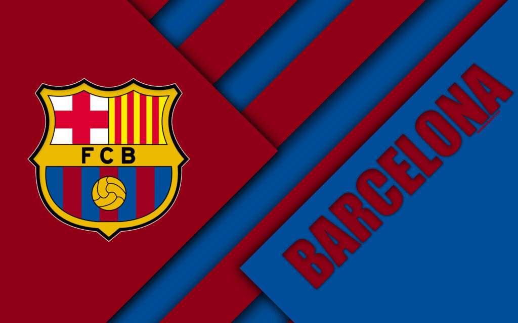 Bold Barcelona FC Wallpaper: The Vibrant Red and Blue Logo on a Striking Background