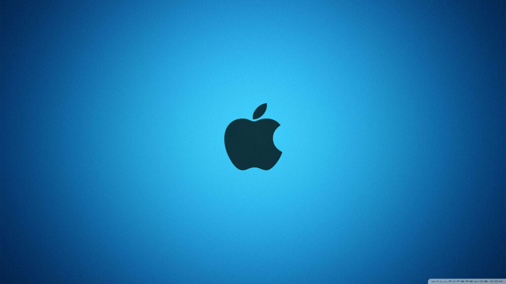 The Bold Contrast of the Dark Apple Logo on a Vibrant Blue Wallpaper