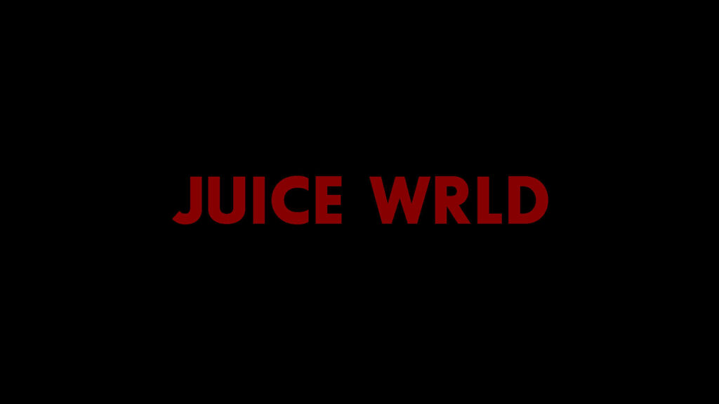 Juice WRLD wallpaper with bold dark red text on black background minimalist rapper tribute design