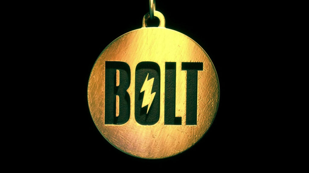 Bold gold Bolt medal with lightning bolt on black background minimalist victory wallpaper