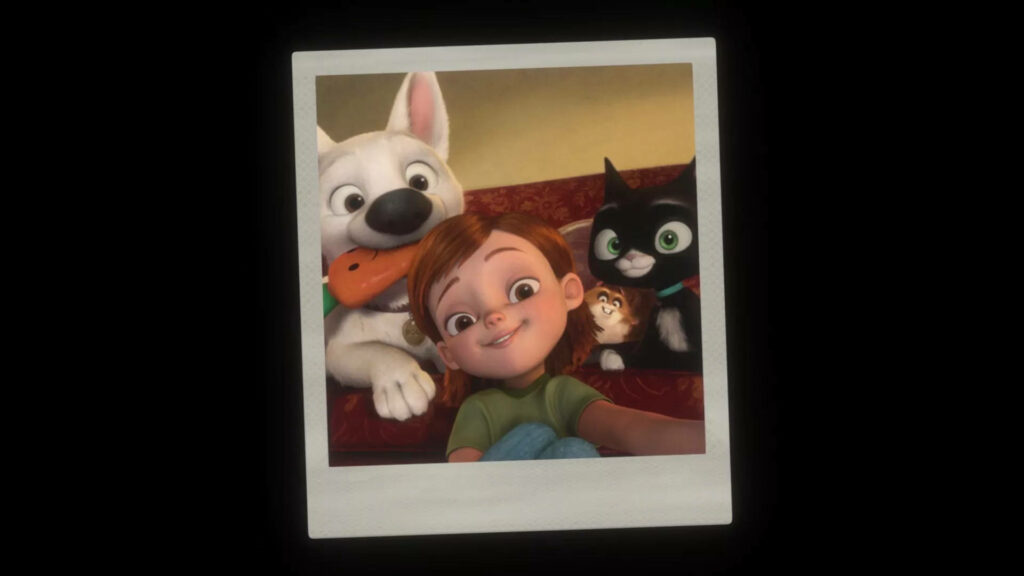 Bolt Penny Mittens and Rhino group photo on red couch wallpaper from Bolt movie characters