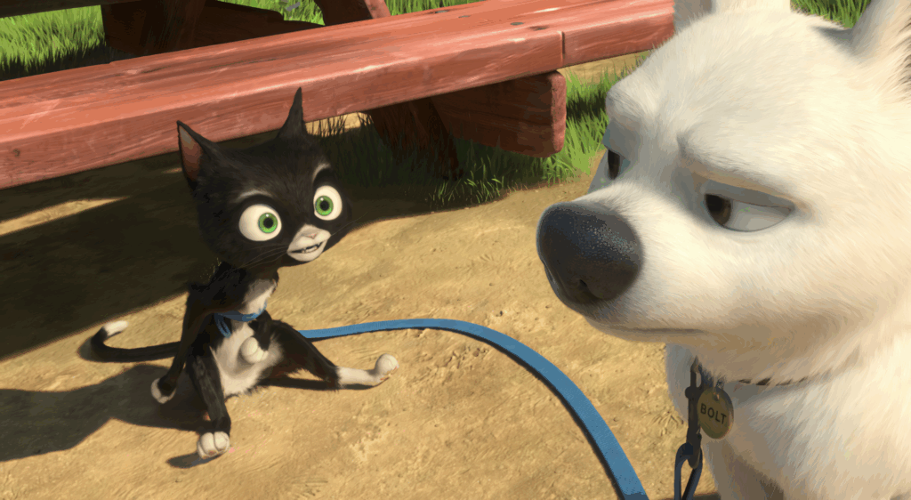 Bolt and Mittens wallpaper featuring Disney animated dog Bolt and cat Mittens in vibrant outdoor scene