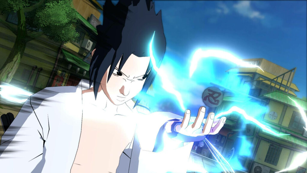 Electrifying Sasuke: A High-Definition Animation of Uchiha's Thunderous Power Wallpaper