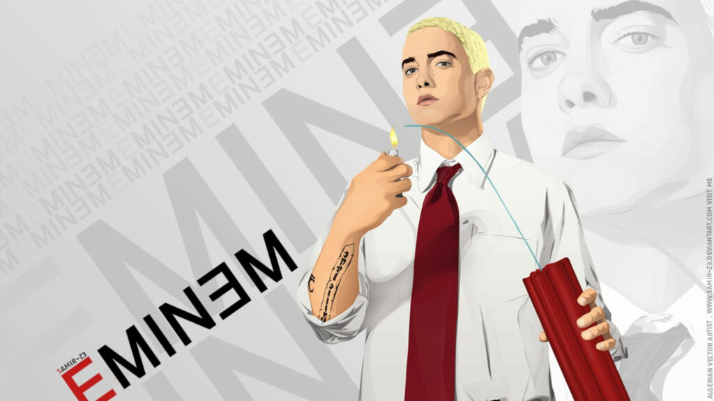 Explosive Style: HD Vector Art Eminem Wallpaper with Dynamic Bomb Pose