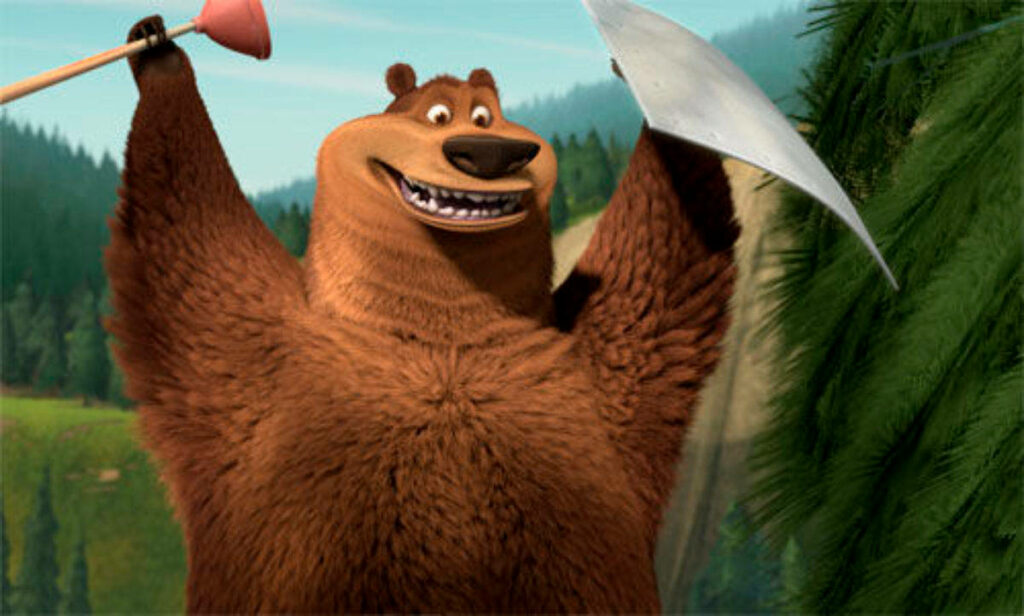Boog, the Hilarious Grizzly Bear, Radiating Playfulness in Open Season - Captivating Background Shot Wallpaper