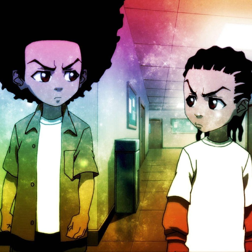 Huey and Riley Freeman Boondocks wallpaper vibrant rainbow lighting anime style background