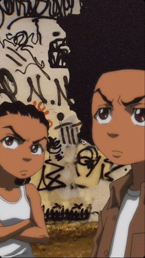Huey and Riley Freeman Boondocks wallpaper with gritty graffiti urban street art background