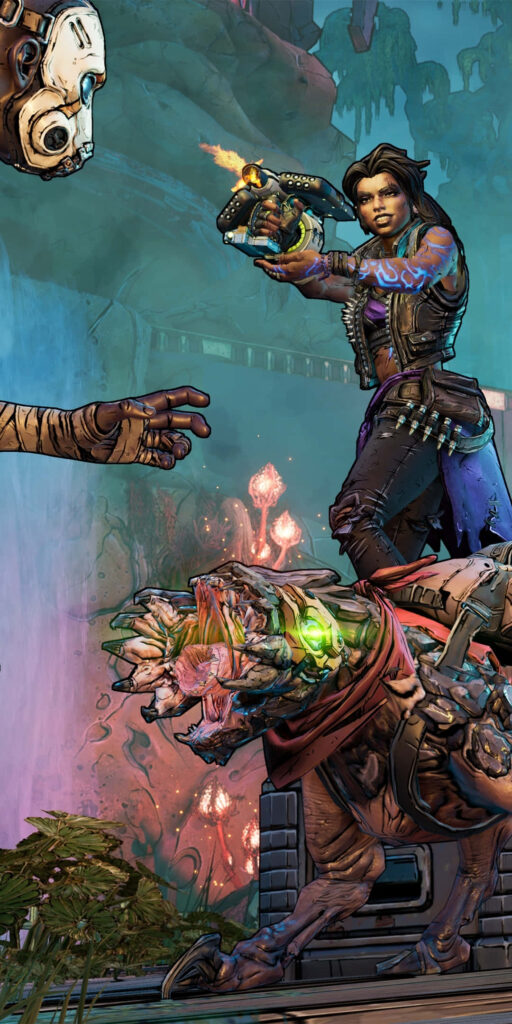 Borderlands 3 Encounter: Amara Engages in a Fierce Battle with Psycho Enemy in Striking Background Shot Wallpaper