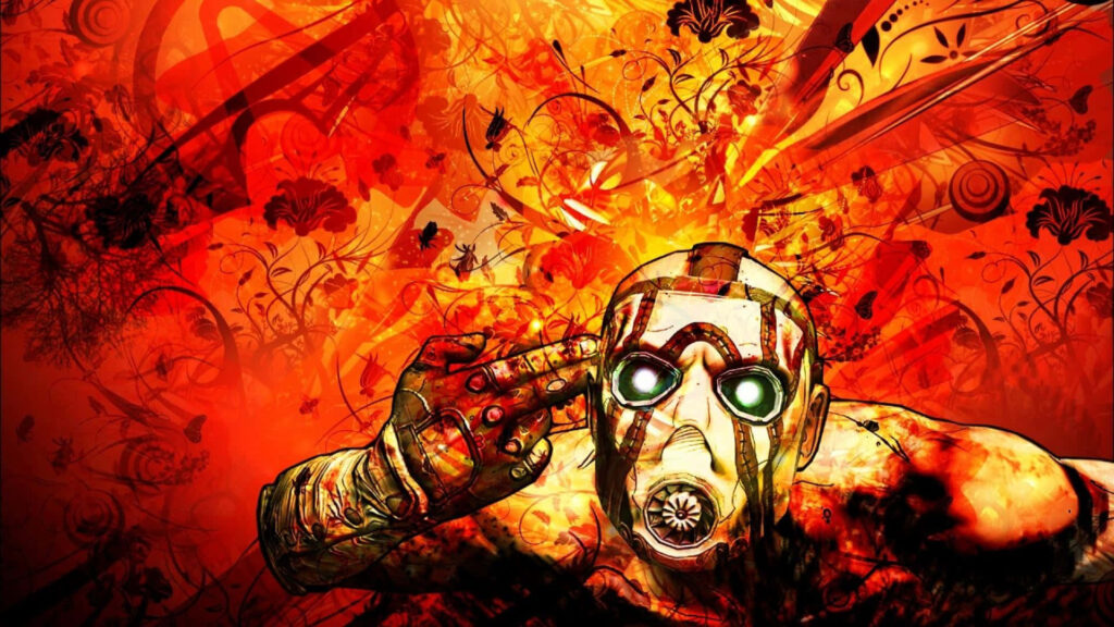 Borderlands 3 Character in Intricate Mask on Explosive Background Wallpaper