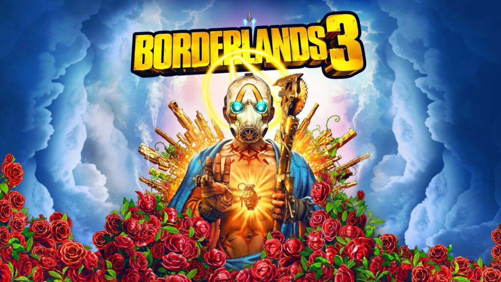 Borderlands 3 Psycho Character Wallpaper with Roses and Blue Background