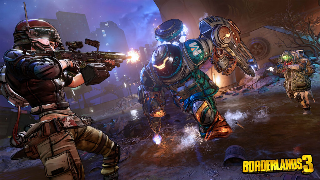 Borderlands 3 Vault Hunters in Action: Official Wallpaper with Dynamic Cel-Shaded Art Style