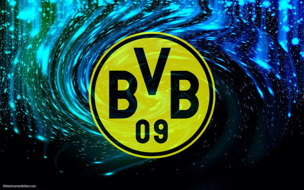 Borussia Dortmund BVB 09 logo on blue and black swirling background football club wallpaper
