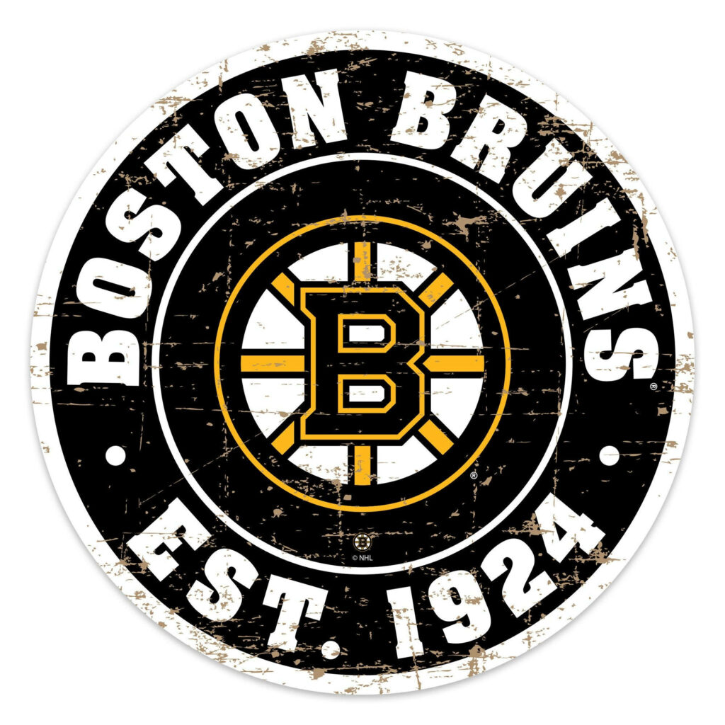 Boston Bruins logo circle wallpaper with distressed textures EST 1924 black gold white colors
