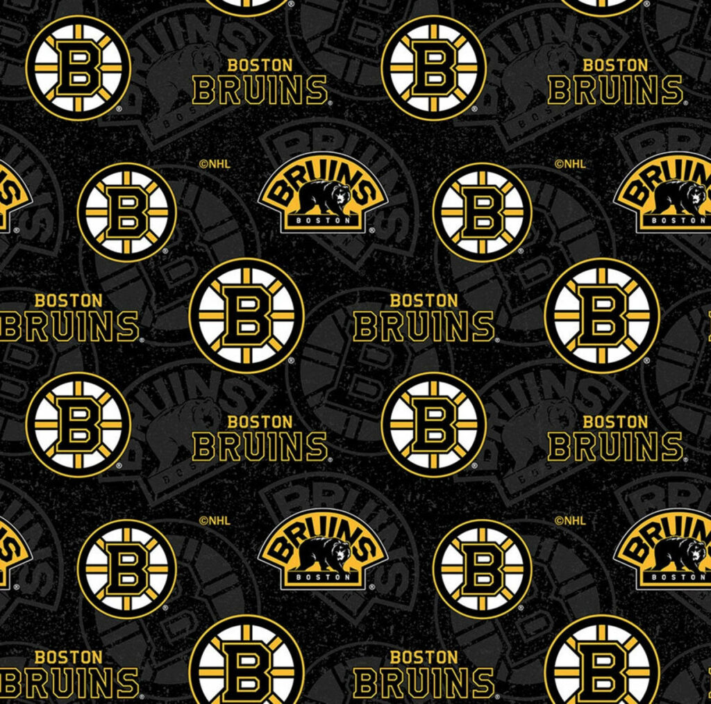 Boston Bruins logo pattern wallpaper with textured black background yellow white NHL design