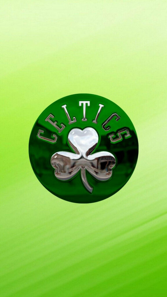Boston Celtics logo with silver shamrock on vibrant green gradient background wallpaper