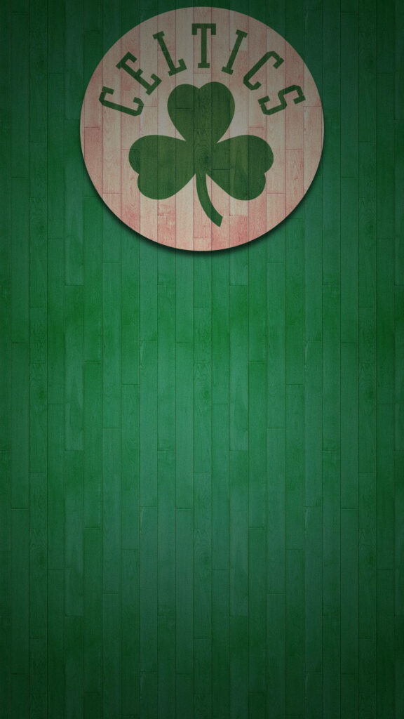 Boston Celtics logo with shamrock on bold green wood texture vintage sports wallpaper background