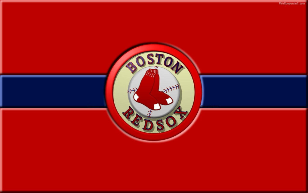 Boston Red Sox logo on bold red background with navy blue stripe vibrant baseball wallpaper