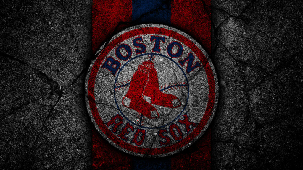 Boston Red Sox logo on textured stone background with bold red and blue stripes wallpaper