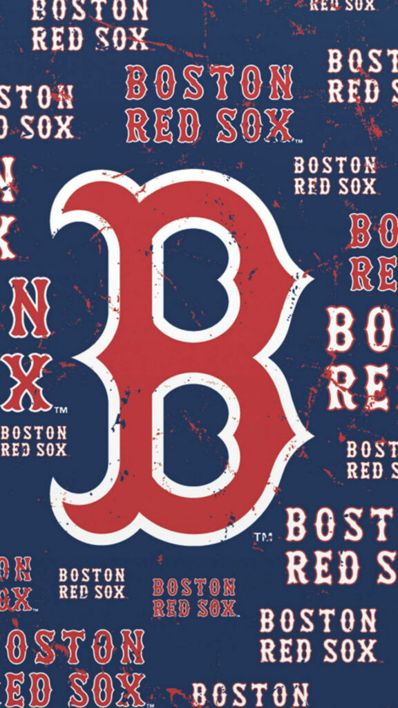 Boston Red Sox iPhone wallpaper with bold red B logo and repeated team text on navy background