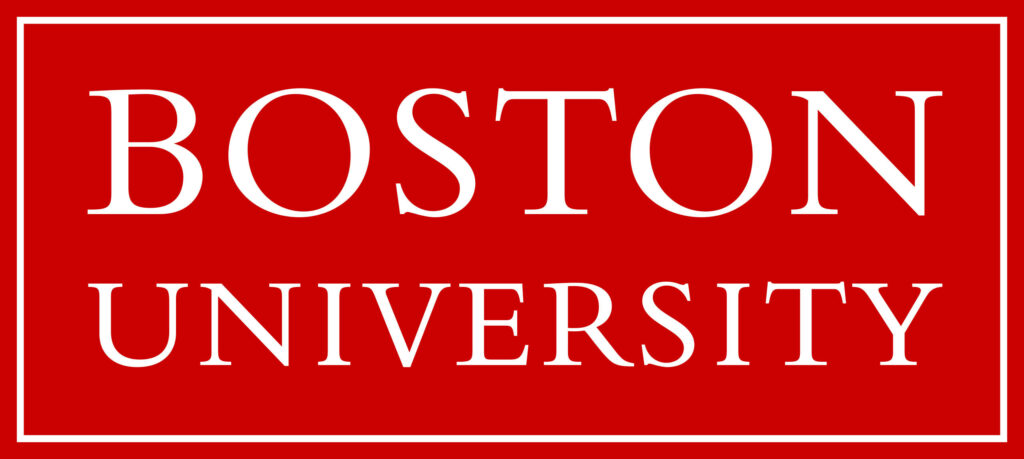 Boston University logo wallpaper white serif font centered on red background with white border
