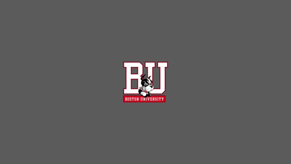 Boston University Terriers logo with bold red BU initials and mascot on gray background wallpaper